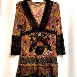 Tunic Top- mesh/ lace/ paisley